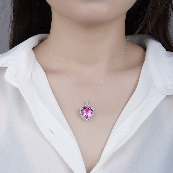 Lab created pink sapphire necklace deals