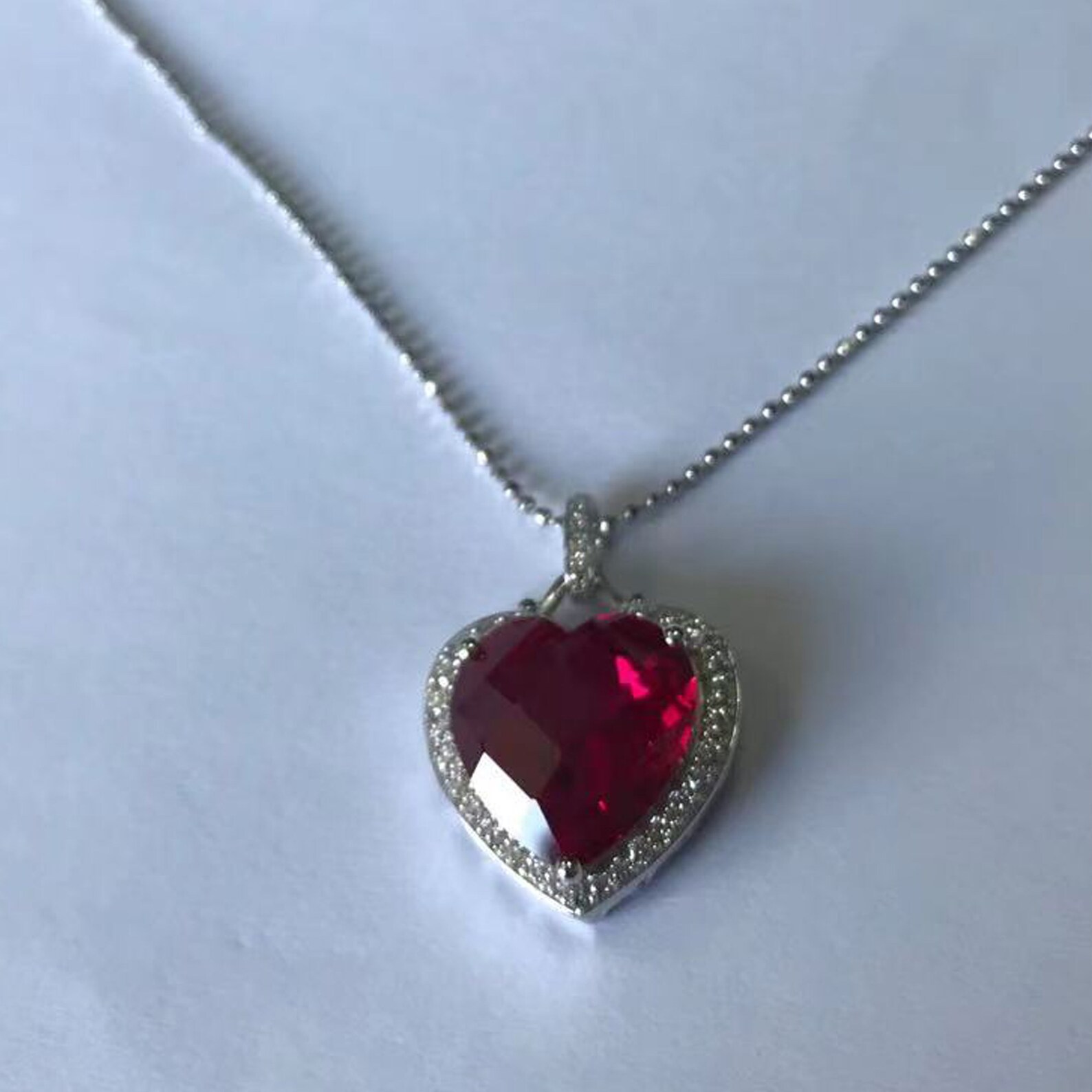 Ruby Heart Pendant Necklaceheart Pendant Necklacecubic | Etsy