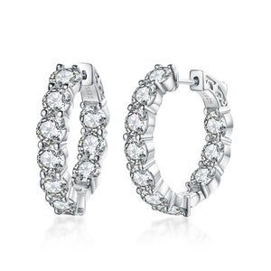 Silver hoops for women,In-out Hoops,Hinged Hoops earring women, Silver 925  5.0mm Round CZ Hoop Earring,hoop Earring Silver, 25mm CZ Earring