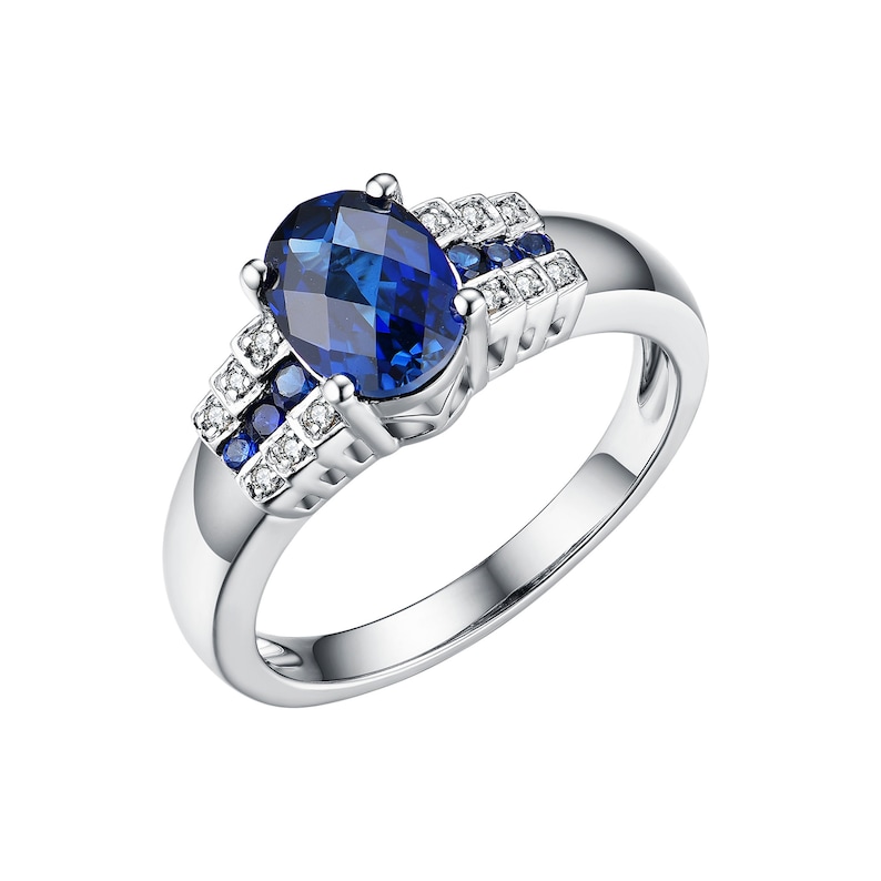 Blue Sapphire Ring,S925 cz Sapphire Ring,CZ engagement ring Silver 925 Lab created Blue Sapphire and white CZ engagement Ring for Women