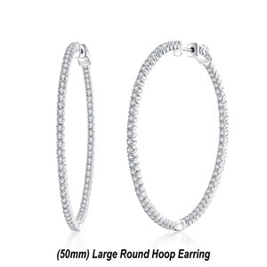 Silver 925 Inside out White cz earring, Silver CZ hoop Earring, CZ hinge Earring, CZ earring,2 inches 50mm large Hoop earring