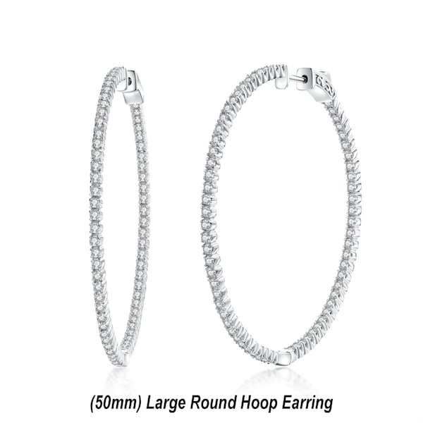 Orecchini a cerchio in argento sterling con zirconi cubici: grandi, 50 mm, chiusura a cerniera.