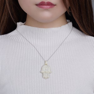 Silver 925 Hamsa Hand Amulet Pendant Necklace, cz Jewish Hamsa hand pendant necklace, cz hamsa hand pendant