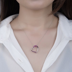 Silver 925  Lab created pink Sapphire Heart Pendant for Women, Lab pink sapphire Pendant, Silver CZ Heart Pendant, Cubic zirconia Pendant