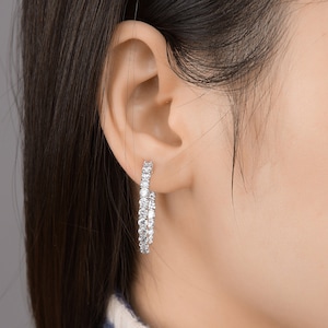 Silver 925 Inside out White CZ earring,Silver 925 CZ Hoop Earring, Lever back Earring, cz hinge Earring, Dangling Earring, CZ Earring