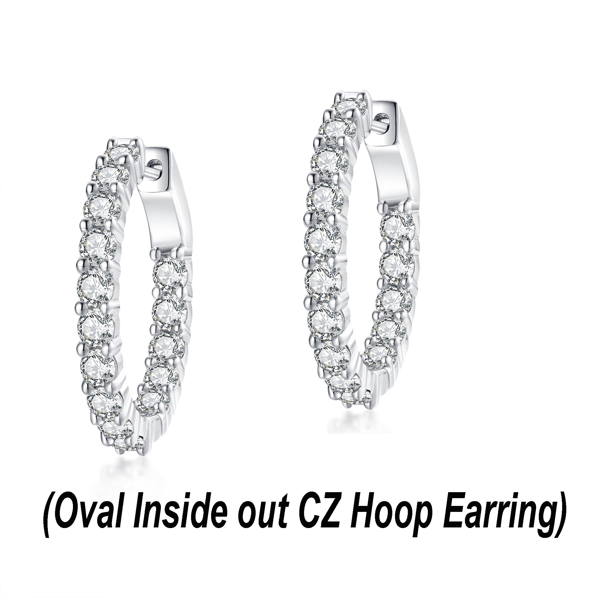 Silver 925 Oval Inside Out White CZ Earring Silver 925 CZ - Etsy