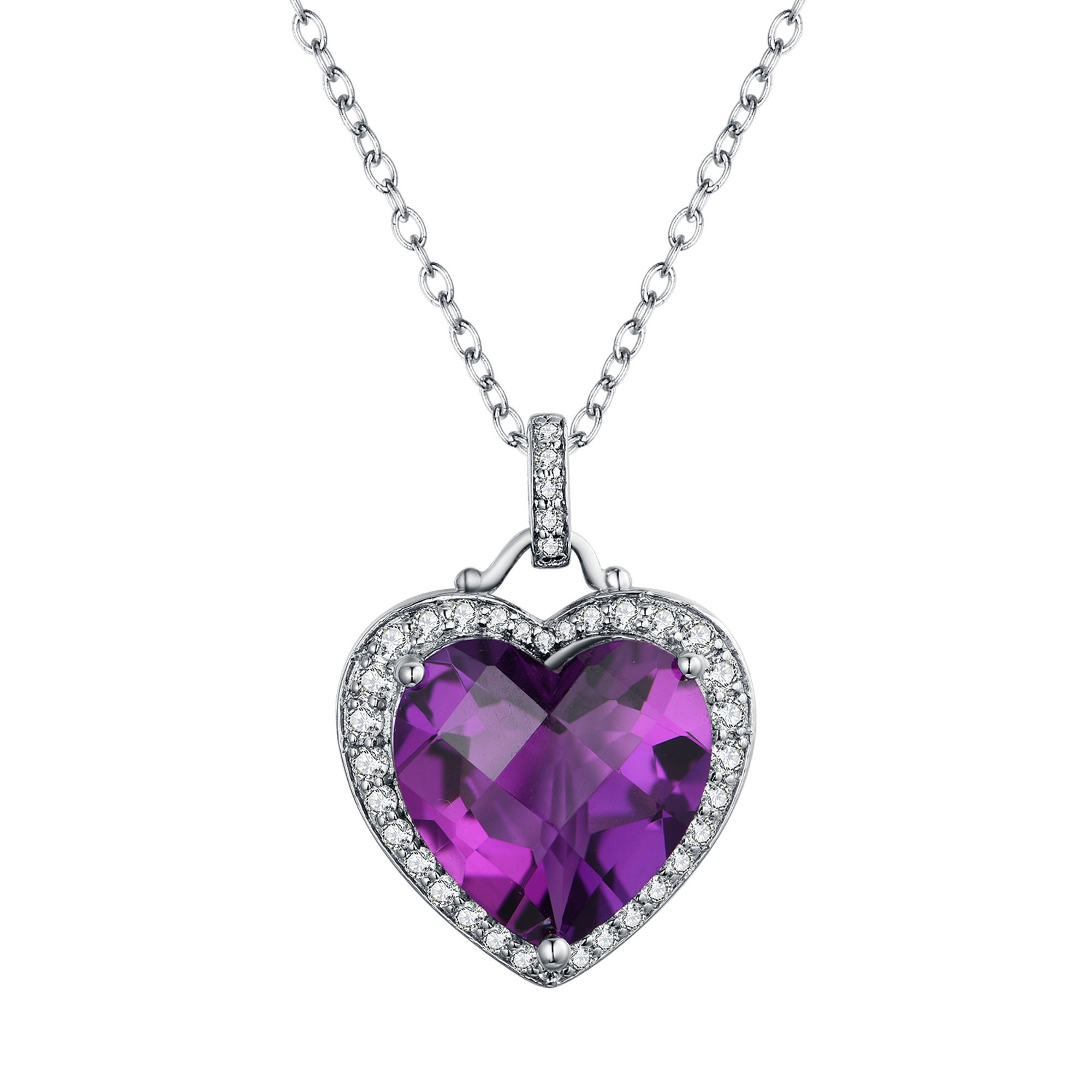 925 Silver Ruby Heart Pendant Necklace Amethyst and White Etsy