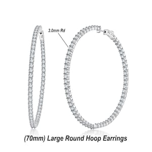 Silver 925 Inside out White cz earring, Silver CZ hoop Earring, CZ hinge Earring, CZ earring,2.75“ inches 70mm large Hoop earring