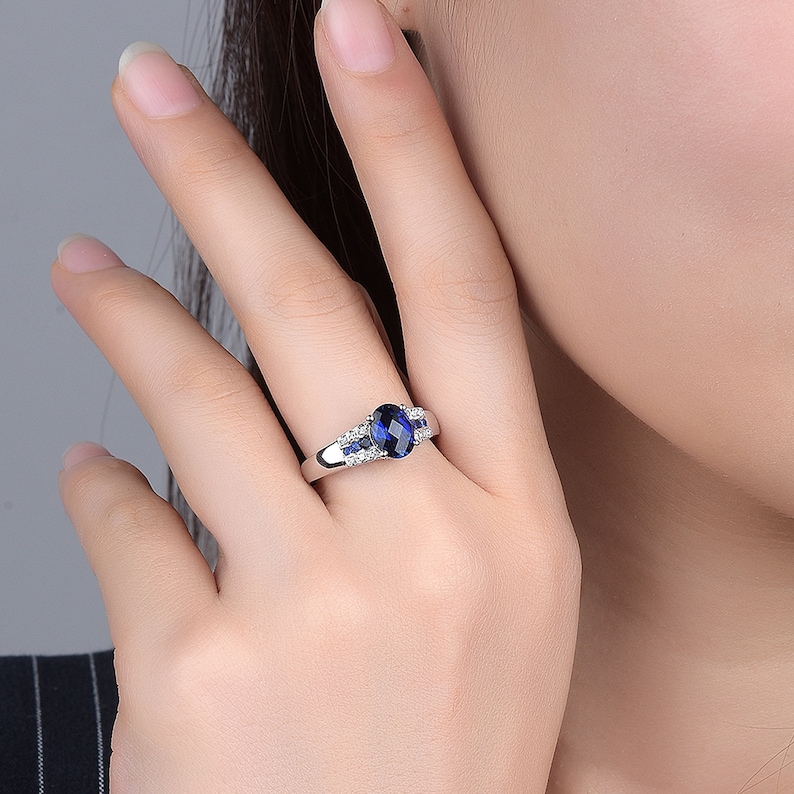 Blue Sapphire Ring,S925 cz Sapphire Ring,CZ engagement ring Silver 925 Lab created Blue Sapphire and white CZ engagement Ring for Women