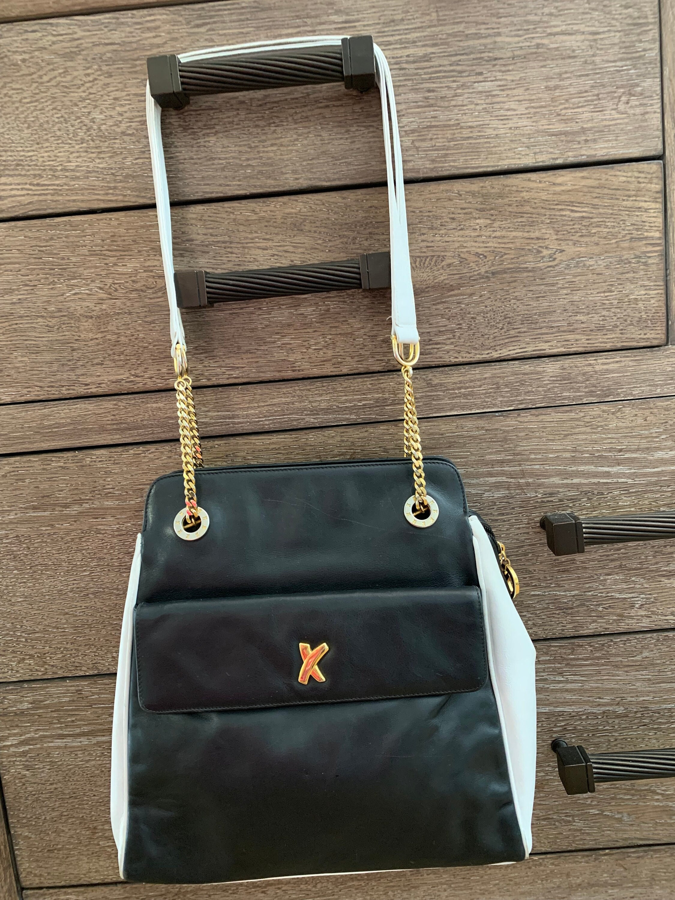 Paloma Picasso Leather Two Tone Shoulder Bag With Iconic 