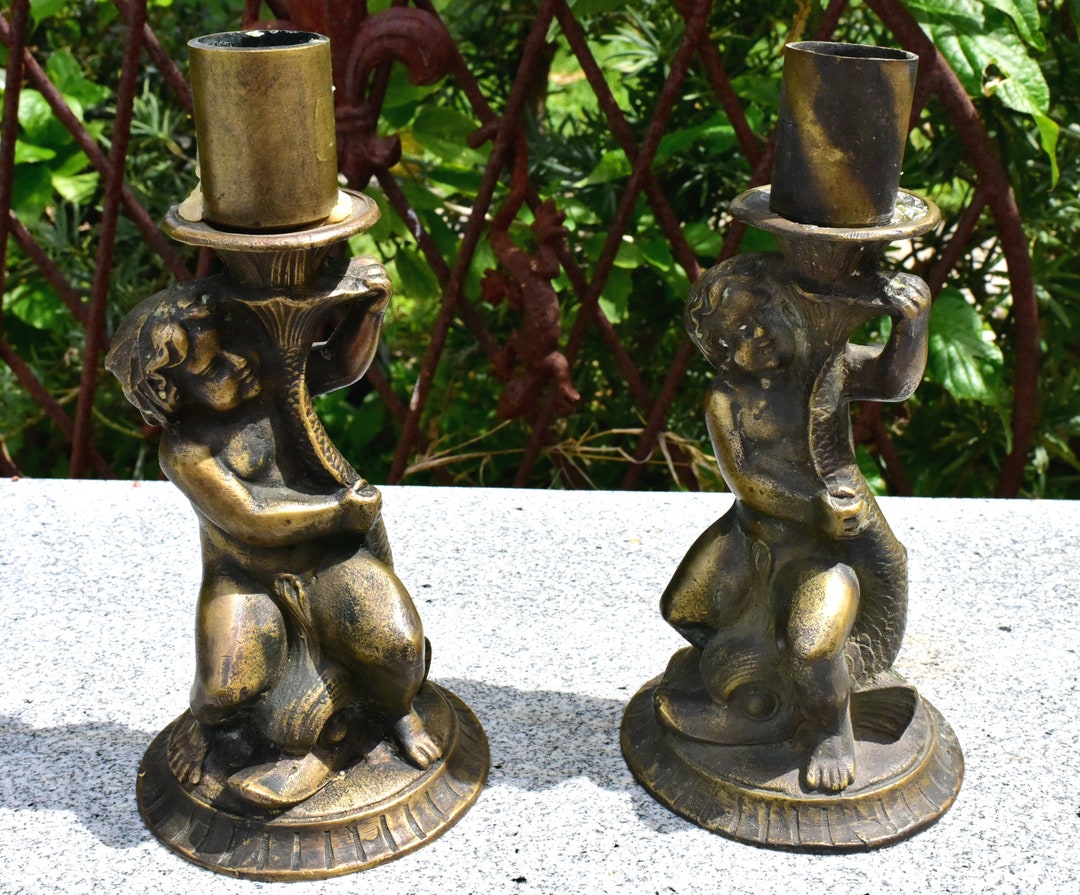 Pair of Brass Cherub Candlestick Holders Etsy