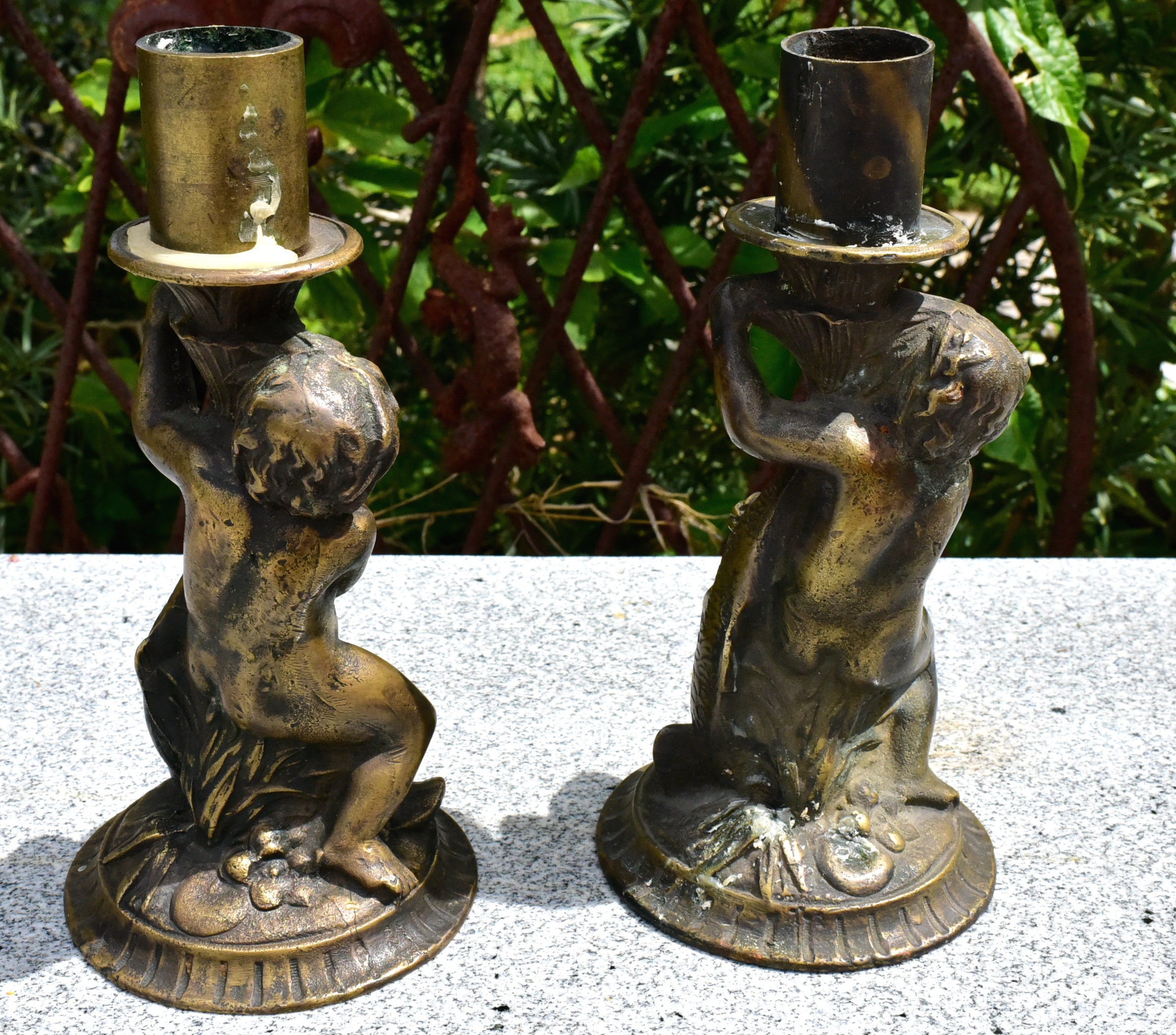 Pair of Brass Cherub Candlestick Holders Etsy