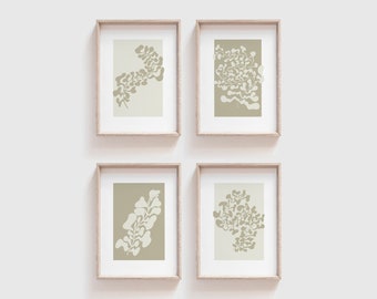 Set of 4, Abstract Botanical Prints, Beige Boho wall art, Minimal Flower Print, Contemporary Digital Print, Modern Home Decor