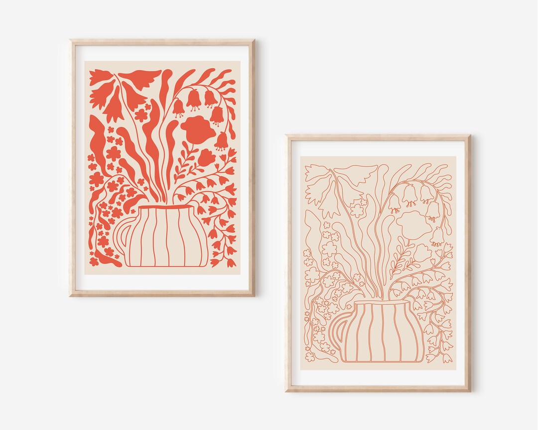 Minimal Red Botanical Wall Art, Flower and Vase Print, Abstract Print ...