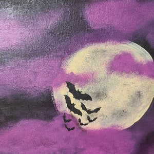 GOTHIC Bats and Moon Acrylic ART 8x10 CANVAS board