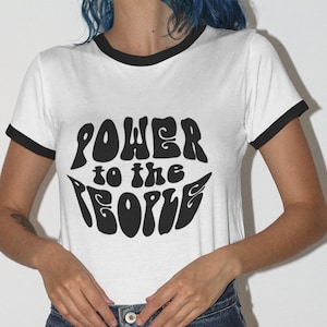 Power to the People, Retro Style Font, Vintage Inspired, Unisex Ringer Tee, XS-2X