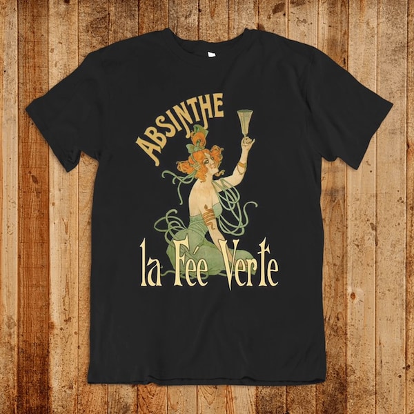 Absinthe Fairy, Art Nouveau Graphic, High Quality Vintage Style Short Sleeve Unisex T Shirt, XS-3X