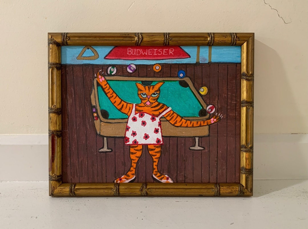 Outsider Art Original Painting Framed Naive Anthropomorphic Pet