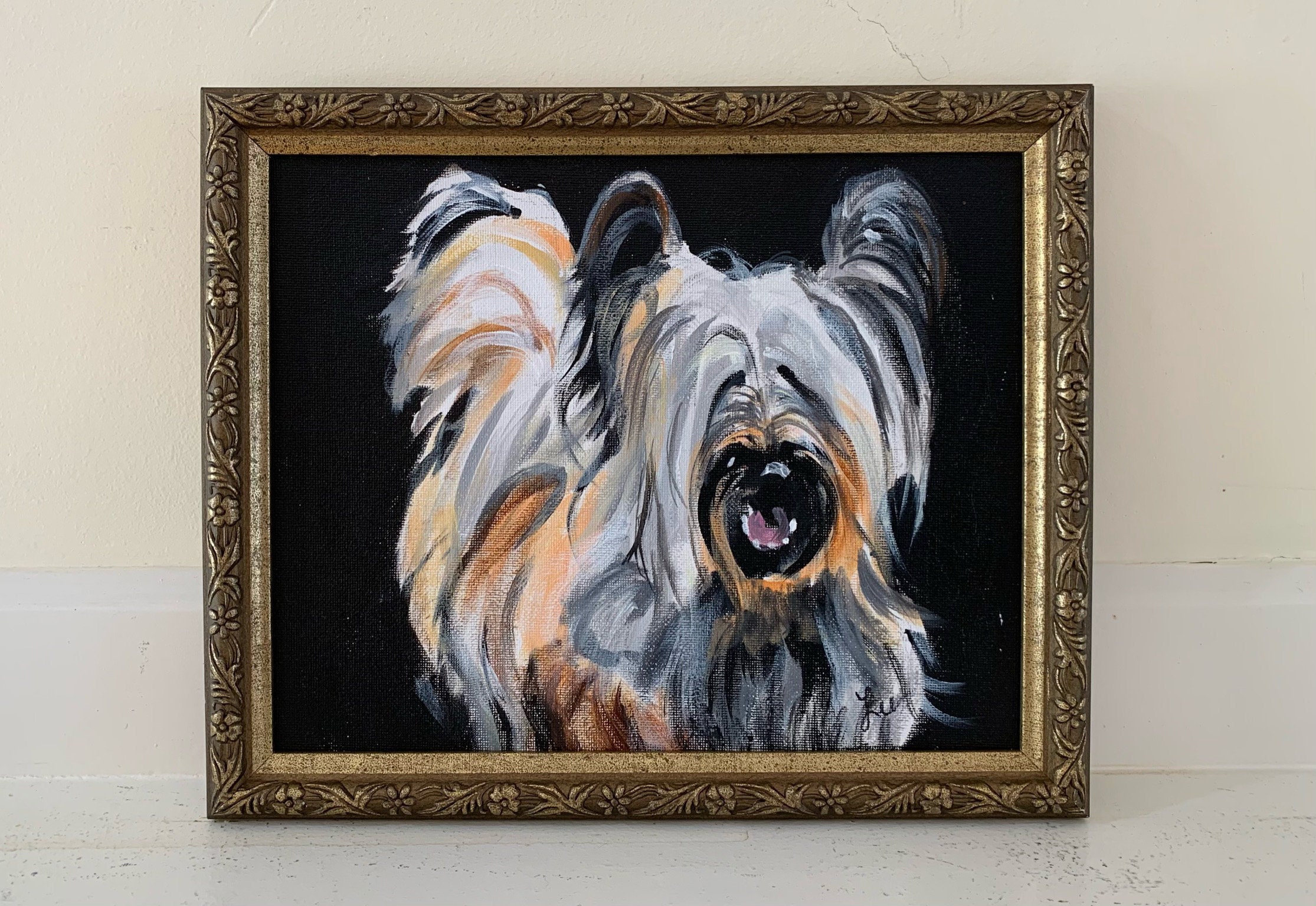 Original Gold Framed Dog Art Pet Portrait Painting of a White Etsy