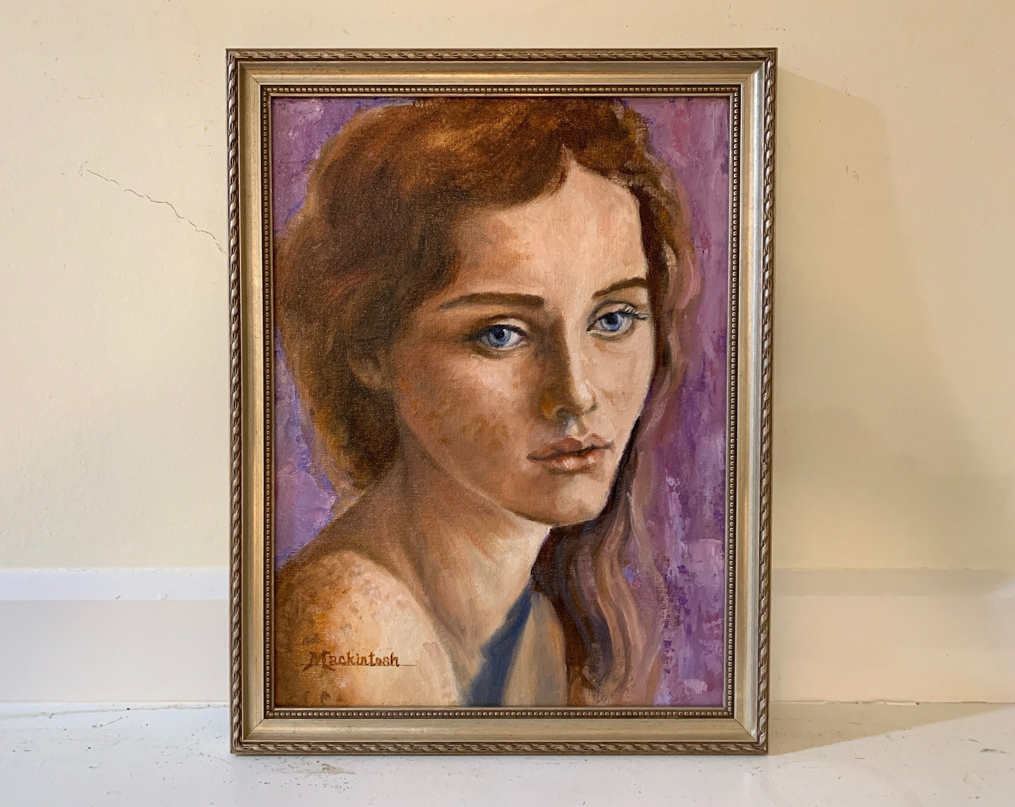 Framed Original Female Portrait Oil Painting of a Girl or 