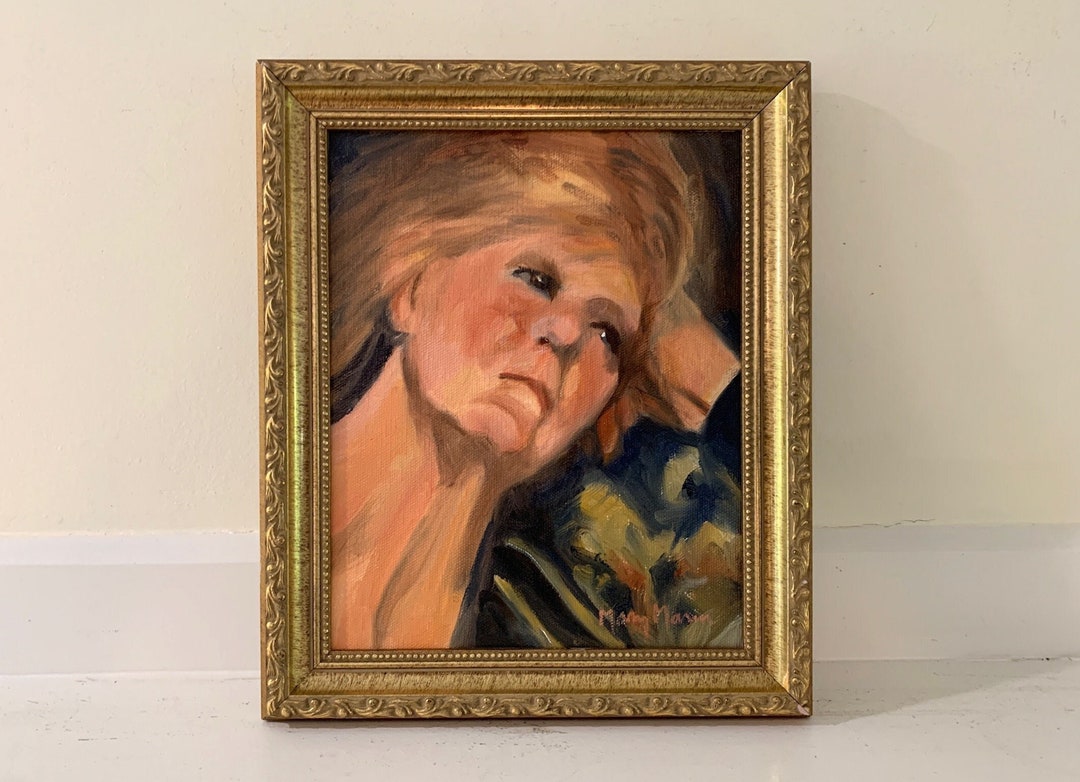 Original Vintage Female Portrait, Gold Framed Small Oil Painting ...