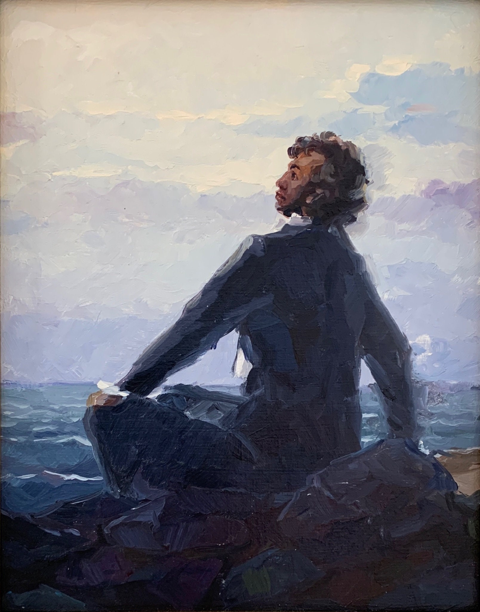 Original Nautical Portrait Painting; Vintage European Dark Moody