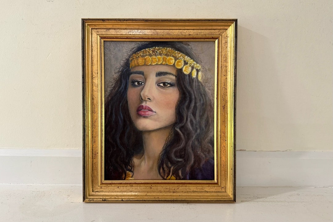 Original Portrait Painting; Vintage Framed Female Oil; Woman With Long ...