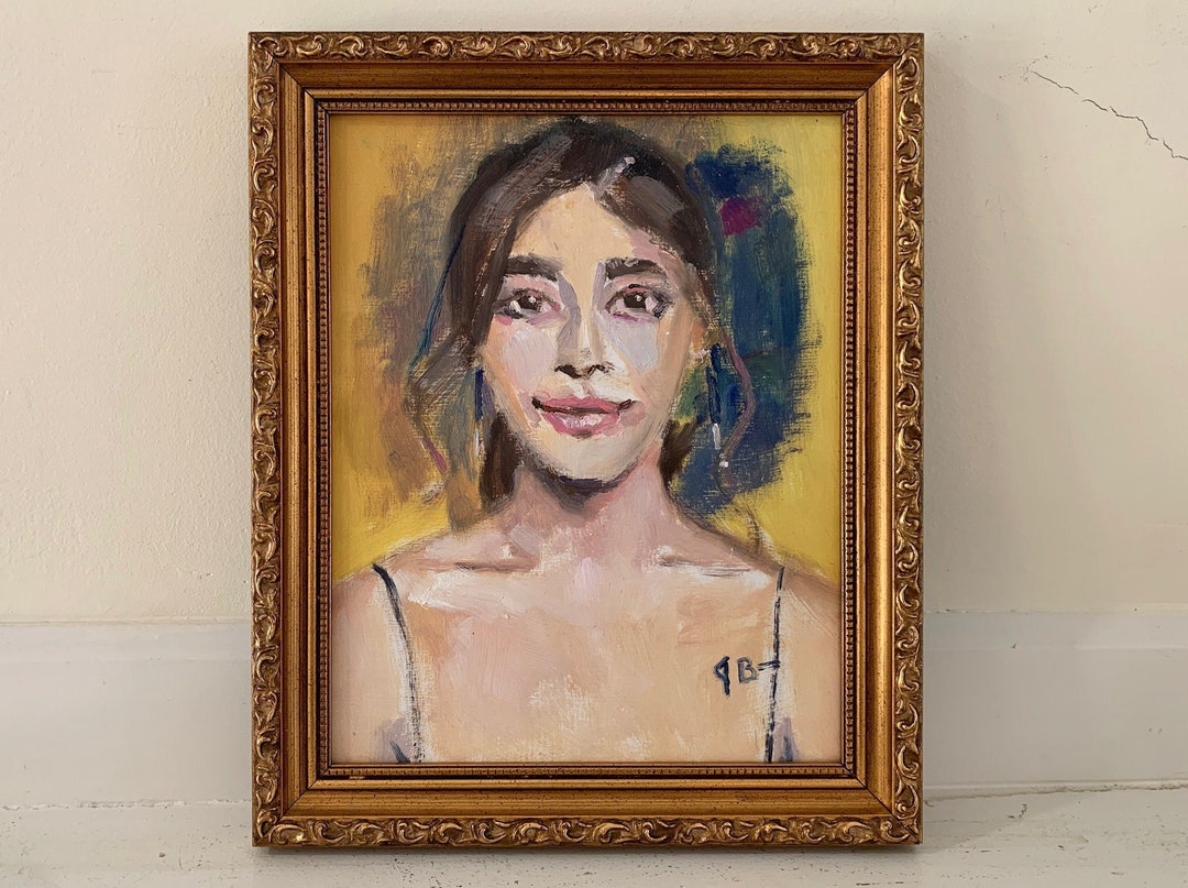 Original Female Portrait Painting; Small Gold Framed Oil on Wood ...