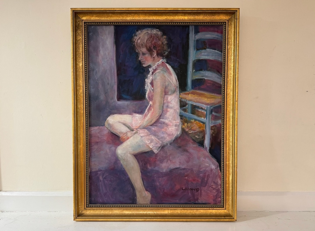 Vintage Original Female Portrait; Framed Large Oil on Canvas Painting ...