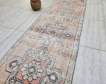 Pink Vintage Turkish Runner Rug: Bohemian Anatolian Oushak (2.4x7.4)