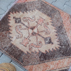 2x3 Small Orange and Brown  VINTAGE Rug, Turkish  rug 78x89  area  rug  vintage  rug   oushak orange kilim rug door mat rug