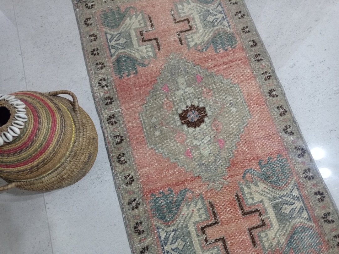 Small Pink and Gray VINTAGE Rug 1'5x3 Turkish Rug Etsy