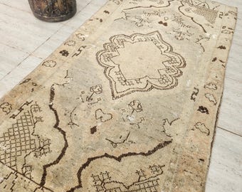 Alfombra turca beige de 3x5, alfombra bohemia, alfombra kilim anatolia, alfombra Oushak, alfombra vintage, alfombra desteñida, alfombra turca lavable, decoración del hogar (83x164)