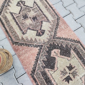 2x4 Brown Small Runner Rug, Bohemian Rug, Anatolia, Rustic runner rug, Oushak - Turkish - Vintage Runner, Kilim Runner Rug 2x4.5 (63x139cm)