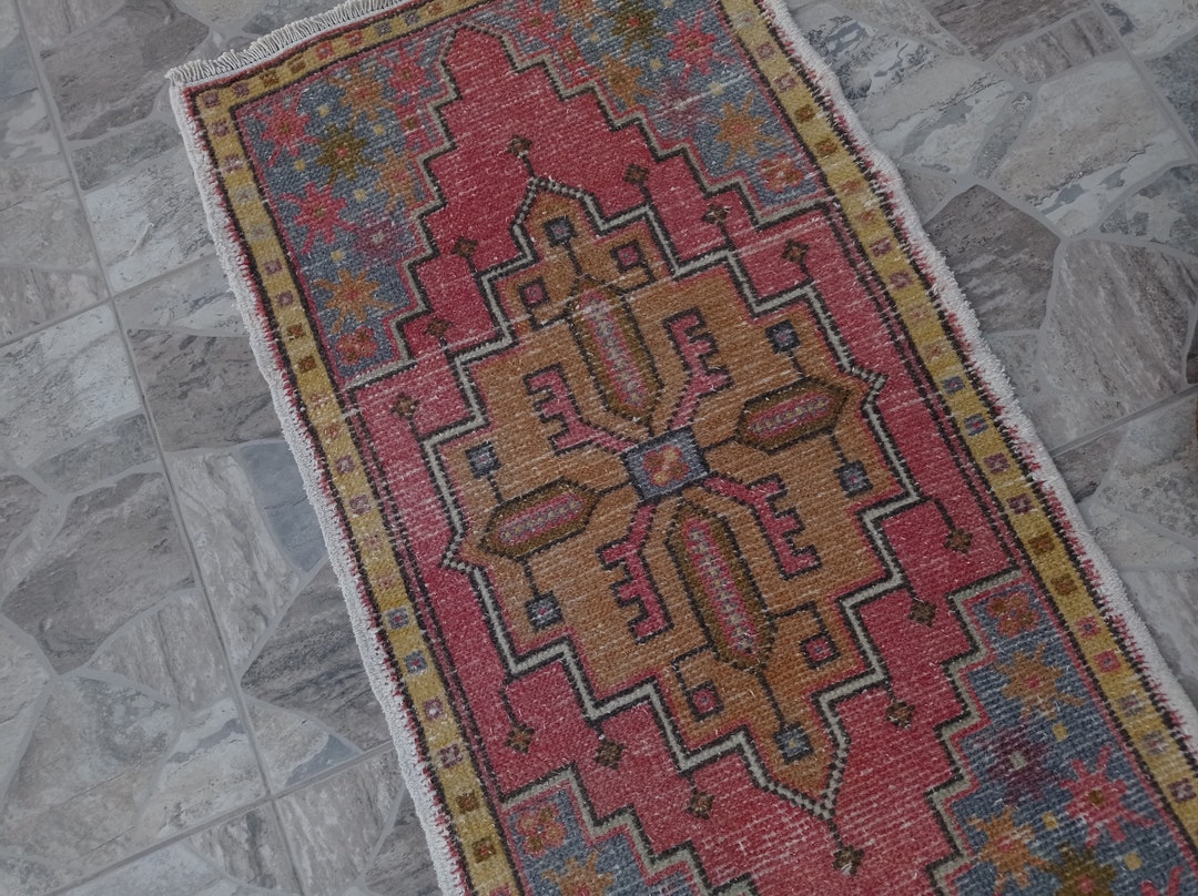 Small PINK and GRAY VINTAGE Rug 1'8x3'3 Turkish Etsy