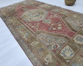 3x6 Vintage Turkish Oushak Rug: Faded Anatolian Kilim