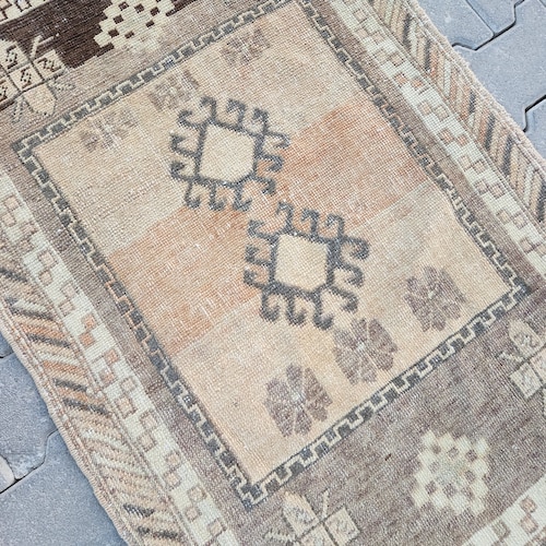 2x4 small BROWN and GRAY shops VINTAGE Rug, Turkish rug, 74x111 vintage rug oushak rug small kilim rug door mat small bohemian kilim rug