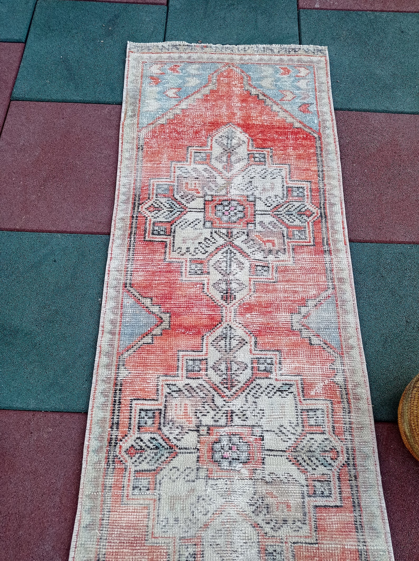 Orange and blue runner rug1'8x7feet Turkish runner rug Etsy