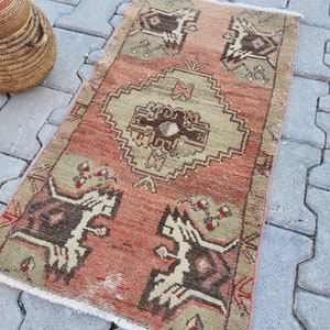 1x3 Small Red Rustic Rug Small Turkish rug ,47x85 Small Area rug Small Bohemian rug Small Vintage rug Small oushak rug Door mat