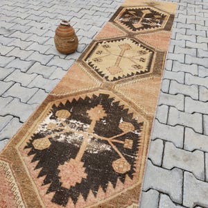 2x10 Brown Runner Rug, Bohemian Rug, Anatolia, Rustic runner rug, Oushak - Turkish - Vintage Runner, Kitchen Runner Rug  2.3x9.5 (73x291)