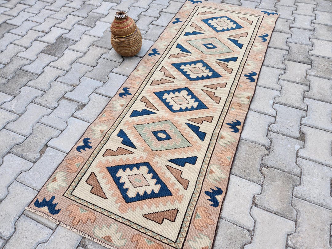 2x6 Beige and Blue Vintage Runner, Turkish Runner, 75x193 Rustic Runner ...
