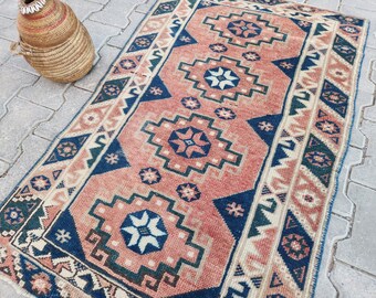 2x4 Red Small Vintage Turkish Kilim, Bohemian Home Decor, Rustic-Soft-Muted rug, Handwoven wool Handmade Patterned Anatolian rug Turkish Rug
