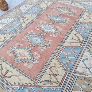 Tapis neutre turc 7 x 9, tapis bohème, décoration d&#39;intérieur, tapis Oushak, turc, tapis délavé, tapis kilim turc 6,9 x 8,9 (211 x 274)