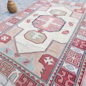 Pink Vintage Oushak Rug 5x7 ft - Bohemian Anatolian Decor