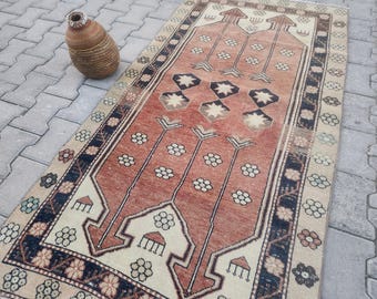 Vintage Oushak Turkish Rug 3x6: Faded Anatolian Decor Rug
