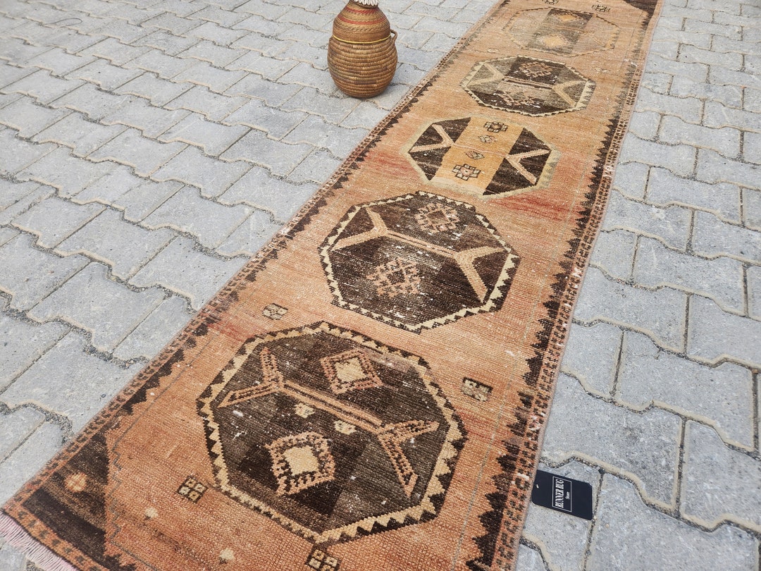 ヴィンテージブラウン ウシャック ランナーラグ：トルコ風ボヘミアン
