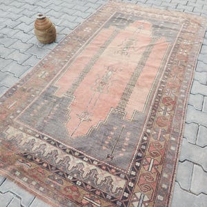 4x8 Red Turkish Rug, Bohemian Rug, Anatolian Soft rug, Home Decor,  Oushak Rug, Vintage Rug, Faded rug, Turkish Rustic Rug 4.2x7.9 (130x242)