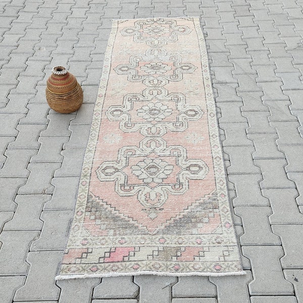 2x7  Pink Runner Rug, Bohemian Rug, Anatolia, Rustic runner rug,  Oushak - Turkish - Vintage Runner, Kilim Runner Rug  2.4x7.4  (74x227)