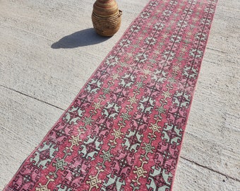 Vintage Turkish Runner Rug: Oushak Anatolian Wool Rug (2x7 ft)