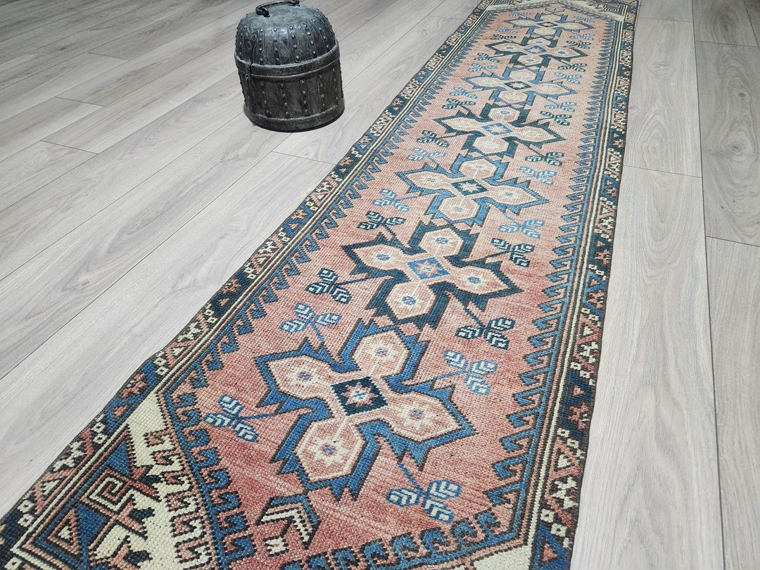 Rusk Color Rug Runners 2x9 Red and Blue Turkish Runner Rug, Entryway Rug, Anatolia Handmade ...